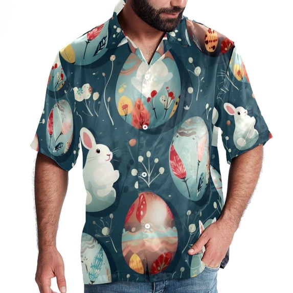 Easter Men's Short Sleeve Shirts, Casual, Printed, Button Down, Beach Shirt - Spread Collar Tops for Summer Beach Fun