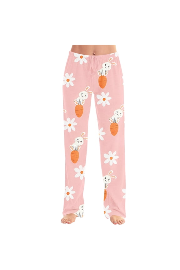 Easter Mens Pajamas Pants Wide Leg Bunny Egg Print Lounge Pants Elastic Waist Comfy Casual Lounge Pants Drawstring Lightweight Festival with Pockets Pants, #635 Red XL