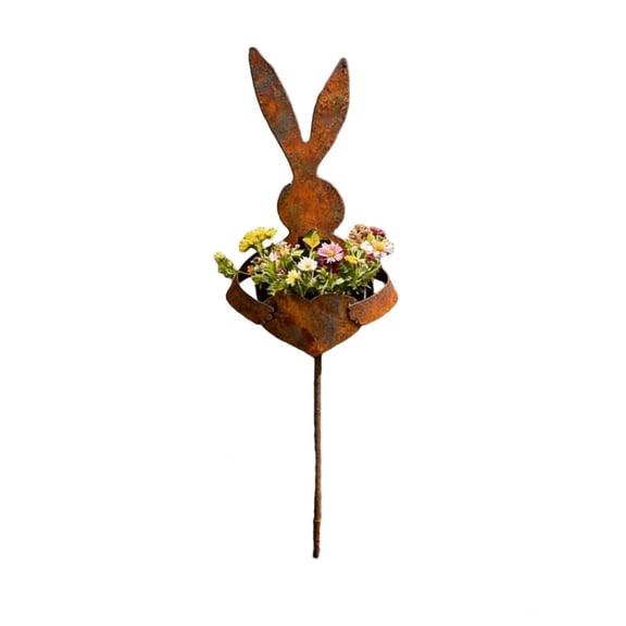 Easter Metal Rabbit Garden Stake Bunny Garden Decor Rustic Patina Bunny Yard Decor, Spring Display for Outdoor
