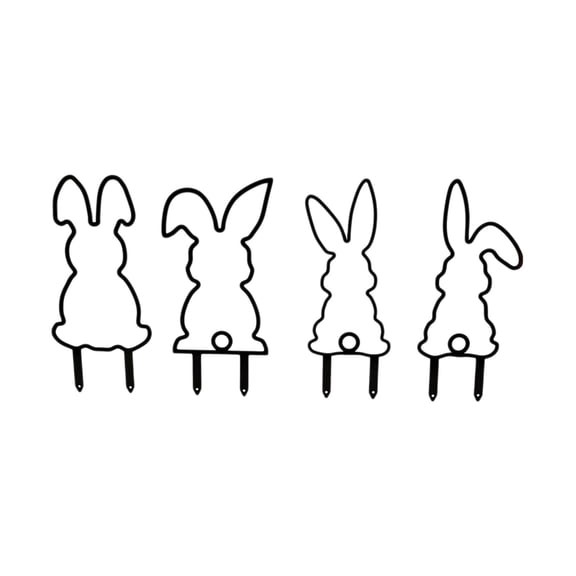 Easter Metal Rabbit Garden Stake Set With Black Silhouette Design, Ground-Insert Layout For Outdoor Lawn Flower Bed Festival Decoration, 9.84In 4Pc
