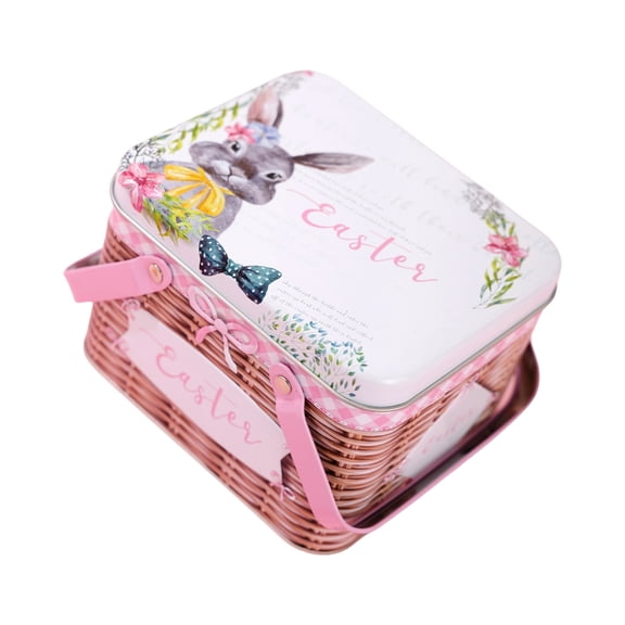 Easter Metal Tin Basket With Handle For Holiday Decorations And Candy Storage