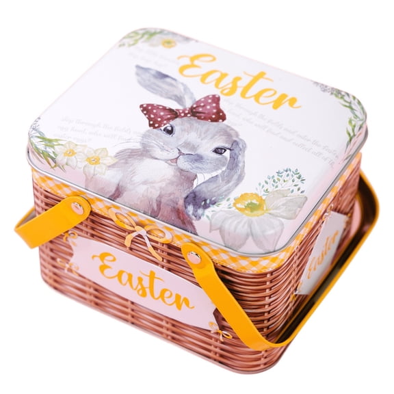 Easter Metal Tin Box with Handle for Cookies Candy Storage Metal Cookie Tins - Storage Container Box Decorative Food Storage with Handle for Holidays