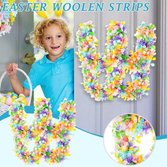 Easter Metal Wire Garland With Woolen Strips, 33Feet (10M) Length Hanging Ornament Decoration With Egg & Confetti Elements For Fireplace Mantel, Tree Branches, Easter Party