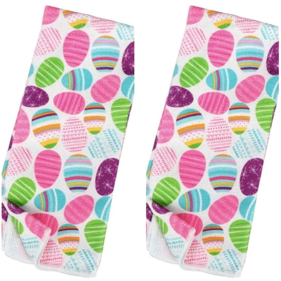 Easter Microfiber Kitchen l Bathroom l Hand Towel Set Easter Bunny l Easter Eggs l Happy Easter Decor Towels - Each Sold As Set of 2 (Multicolor Easter Eggs)
