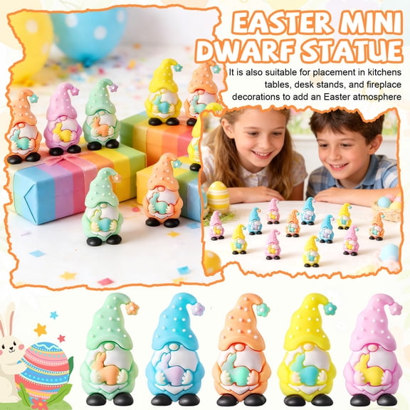 Easter Mini Gnomes Figurines Bulk, 5/25/50 Pcs 1.4 Inch Pvc Gnome Decor With Classic Easter Elements In 5 Colors For Home Tabletop Shelf Decor, Easter Basket Fillers, Prank ,
