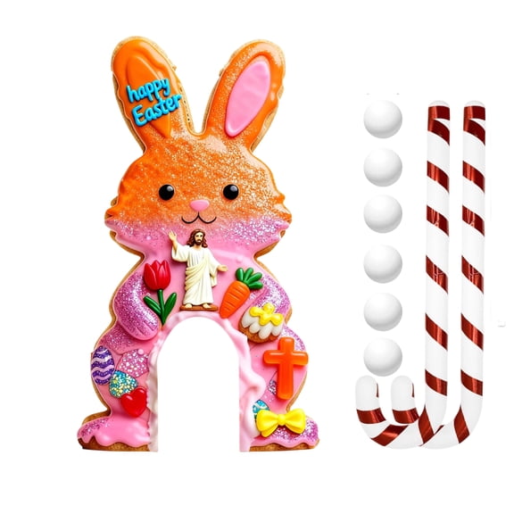 Easter Mini Golf Game Set, Portable Bunny Golf Toy with Candy Cane Club & Balls, Funny Easter Party Game for Family Gathering, Home Party & Holiday Fun
