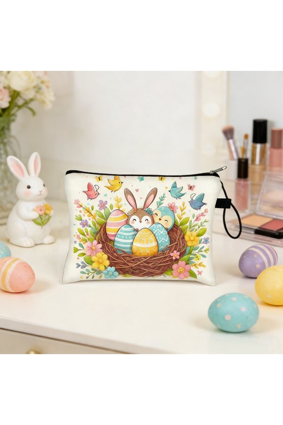 Easter Mini Linen Pouch 21x15cm, Small Cosmetic Bag for Travel