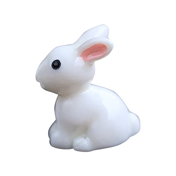 Easter Mini Rabbit Figurine Moss Micro Landscape Decor, Small White Bunny PVC Miniature Ornament for Fairy Garden Dollhouse Desk Plant Decoration Easter Gift