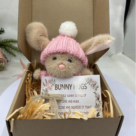 Easter Mini Rabbit Gift Box – 1 Cute Stuffed Bunny & 1 Decorative Card in a Charming Box, Ideal for Easter Baskets, Kids' Gifts or Festive Table Accents