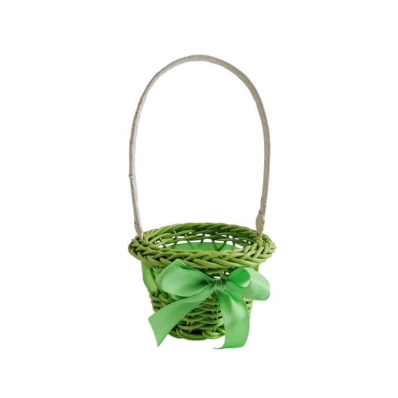 Easter Mini Round Handled Basket, Woven Decorative Flower Basket for Artificial Plants, Micro Landscape and Small Essential Storage Organizer