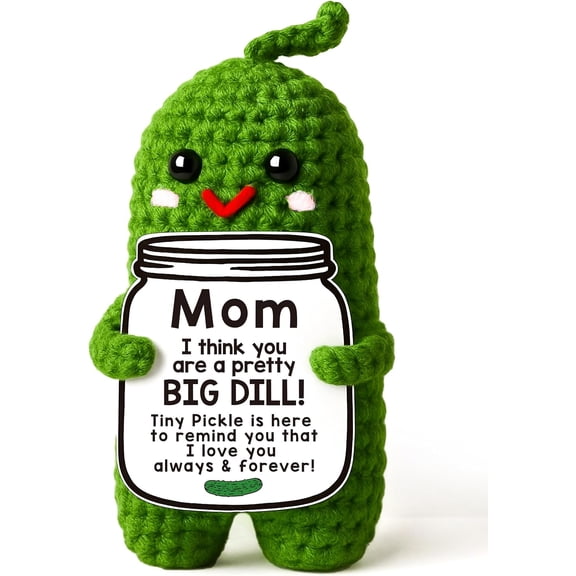 Easter Mom Gifts Birthday Gifts for Mom from Daughter, Handmade Crochet Pickle Plush “Big Dill” Gift for Mother in Law or Stepmom, Funny I Love You Mama Small Cute Decor