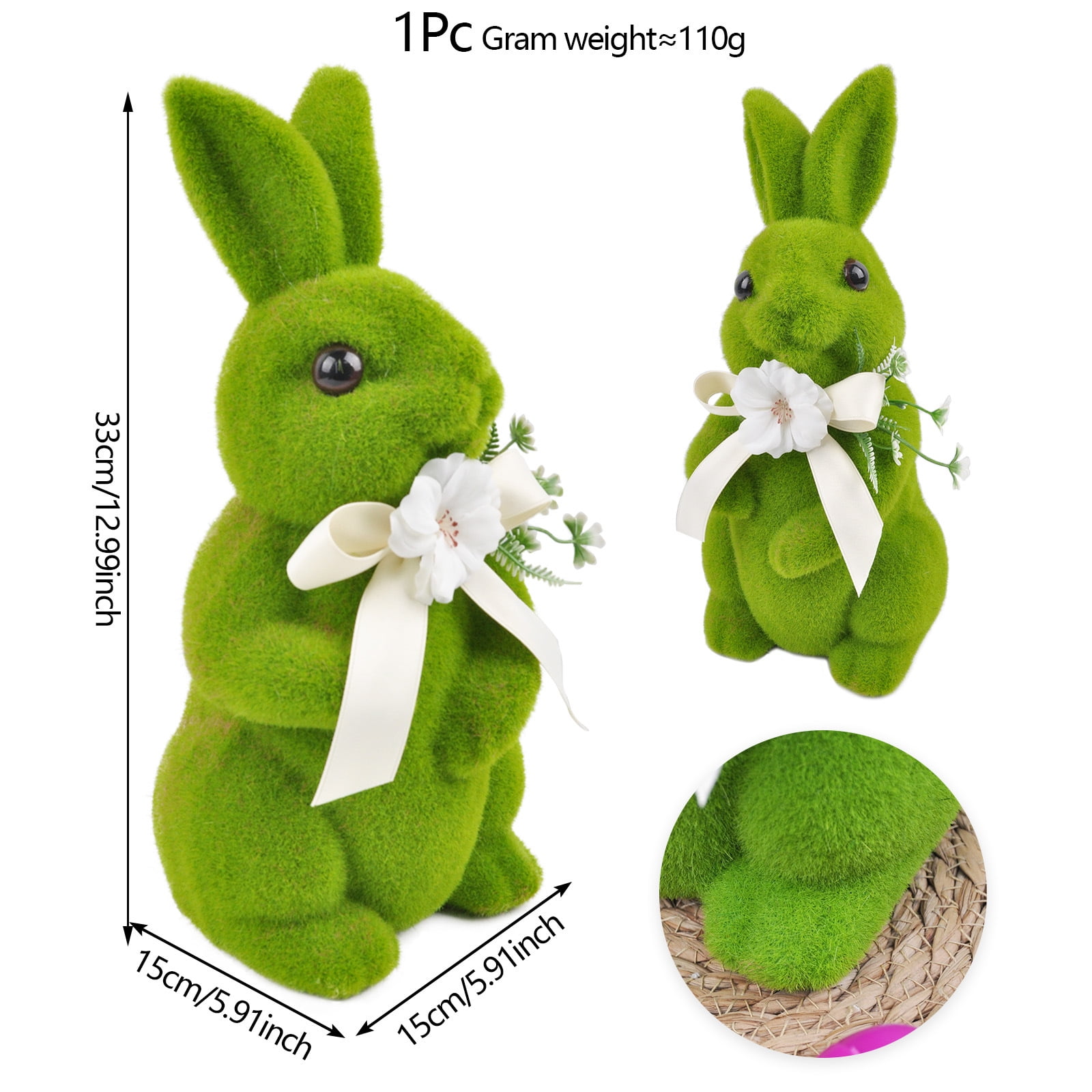 Easter Moss Bunny Decoration, Flocked Green Artificial Moss Rabbit ...