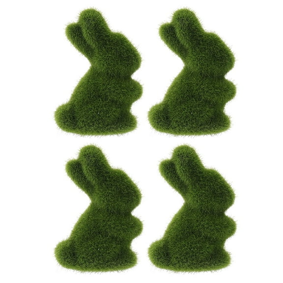 Easter Moss Bunny Figurine, Artificial Flocked Rabbit Easter Table Decor, Spring Festival Garden Yard Decor, Easter Gift for Home Office Table Ornament - Green/3.14inches, 4 Count