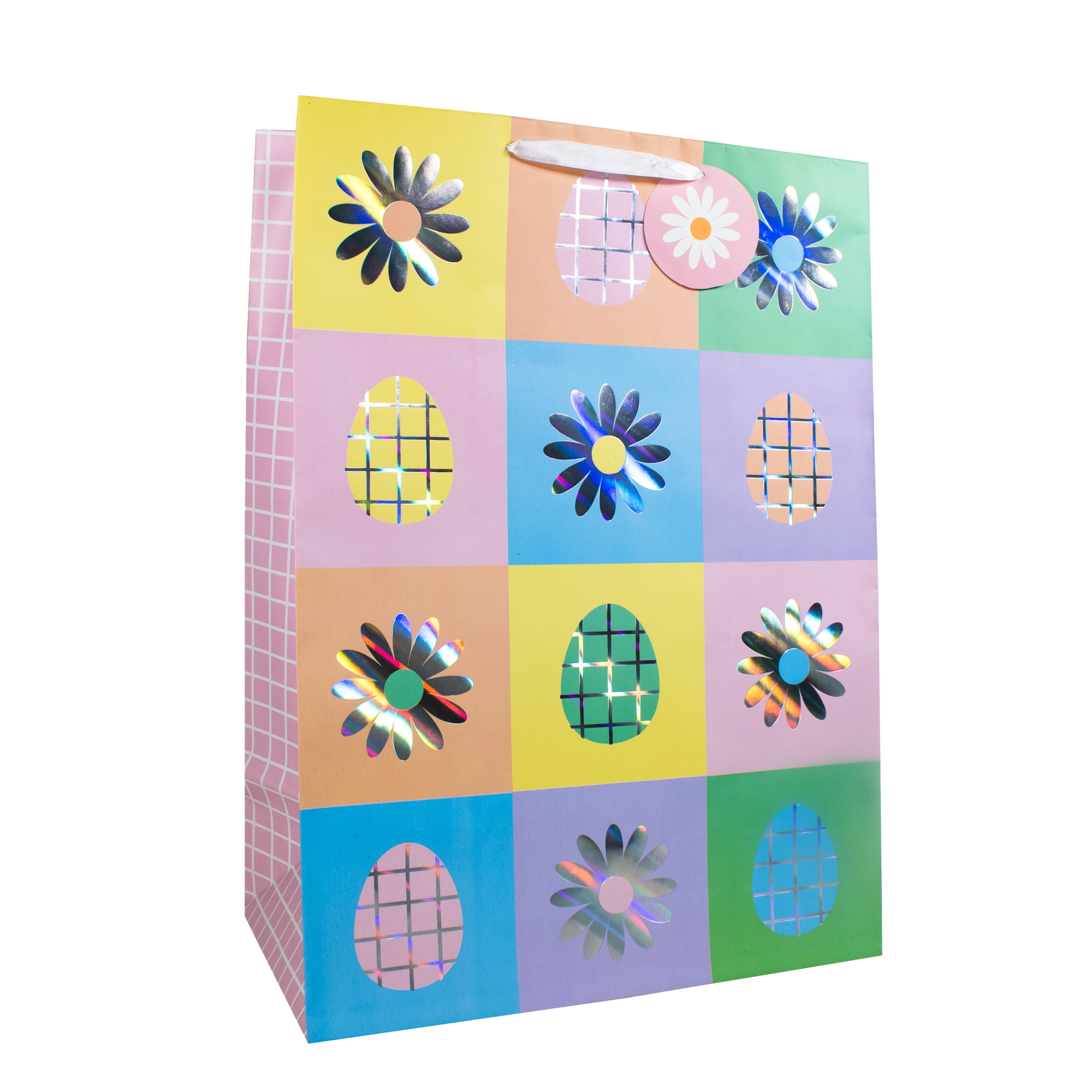 Easter Multi-Color Pastel Daisy and Egg Gift Bag, 20 in x 14.5 in, by Way To Celebrate