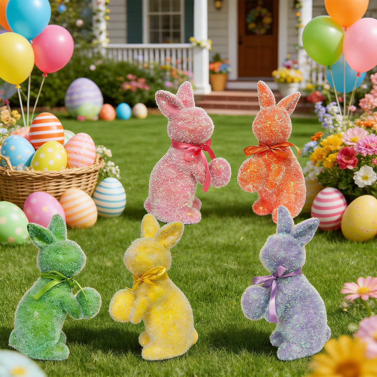 Easter Multi-Expression Flocked Bunny Figurines, Soft Textured Rabbit ...