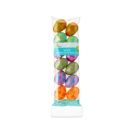 Easter Multicolor Checkered Plastic Fillable Eggs, 1.5 in, 12 Count, by Way To Celebrate