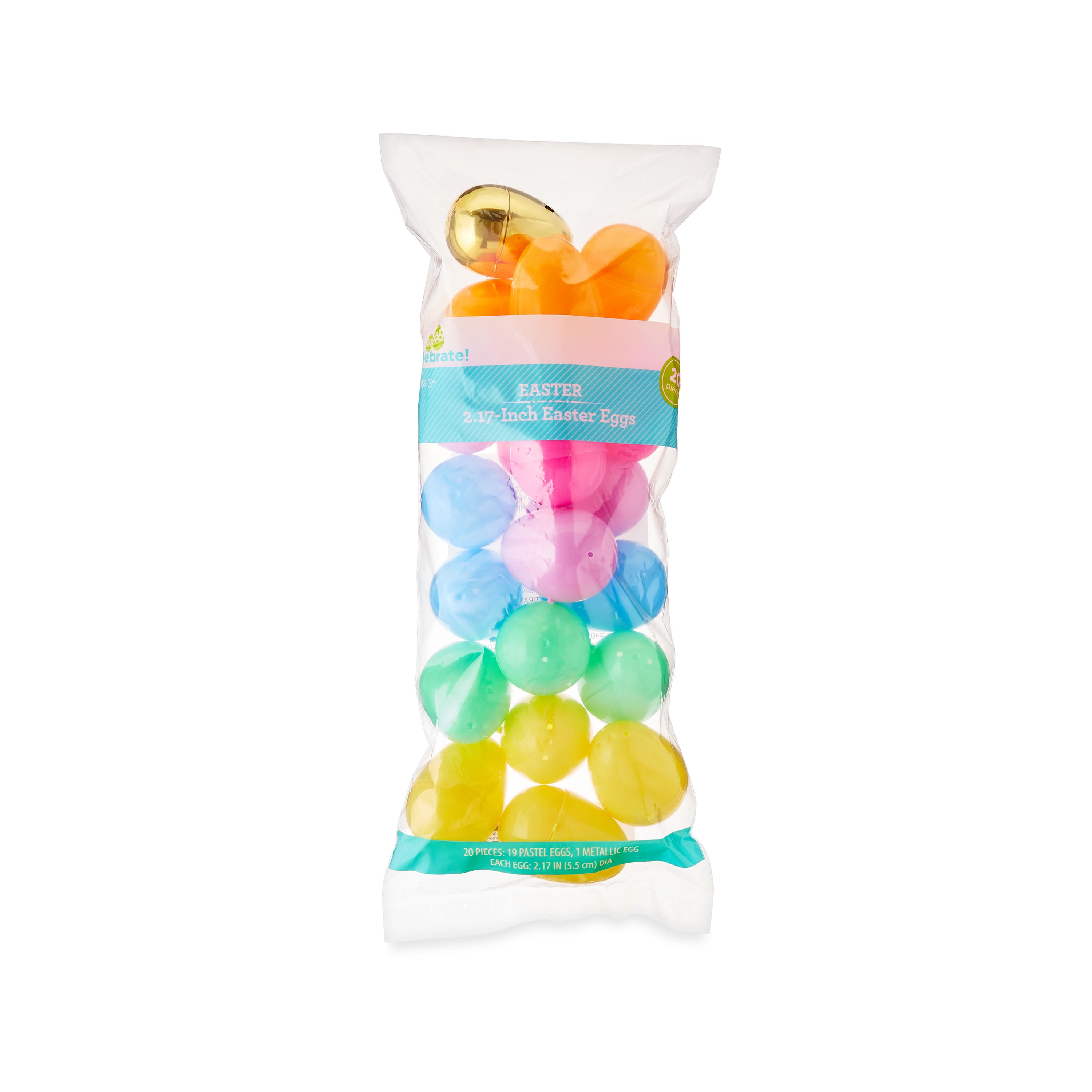 Easter Multicolor Plastic Fillable Eggs with Gold Prize Egg, 2 in, 20 Count, by Way To Celebrate