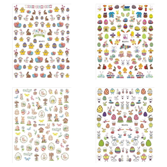 Easter Nail Art Stickers-6 Sheets Bunny Eggs Flowers Self-Adhesive 3D Nail Decals for DIY Spring Holiday Floral Rabbits Carrot Manicure