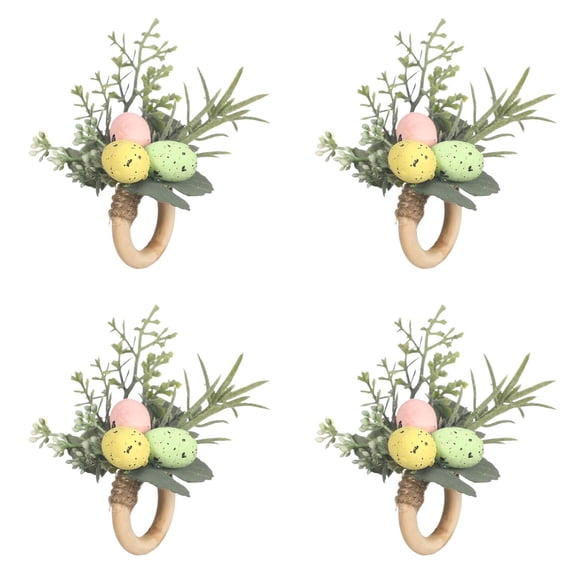 Easter Napkin Ring Holder Set of 4, Colorful Egg and Rattan Spring Table Decor for Farmhouse Dinner Party, Rustic Boho Holiday Table Settings and Festive Dining Arrangements