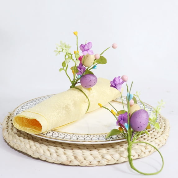 Easter Napkin Rings 4 Pack Egg Shaped Napkin Holders with Foam Eggs and Fabric Leaves Spring Table Centerpiece Decor for Easter Party Dinner Decoration