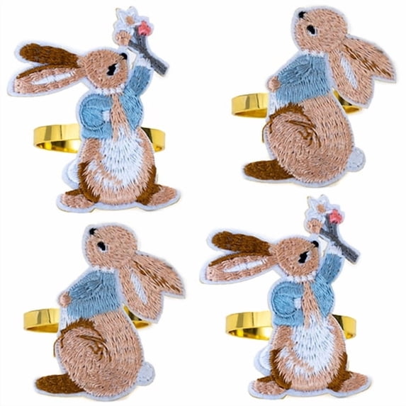 Easter Napkin Rings, Easter Bunny Design, Blue and Brown, Set of 4