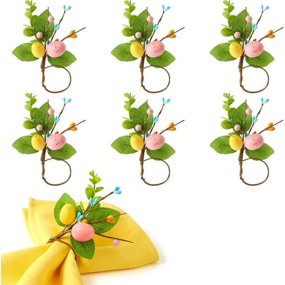Easter Napkin Rings Set of 6 - Farmhouse Eggs Napkin Holder, Spring Eucalyptus Leaf Napkin Rings for Holiday Birthday Wedding Party Banquet Easter Table Decor