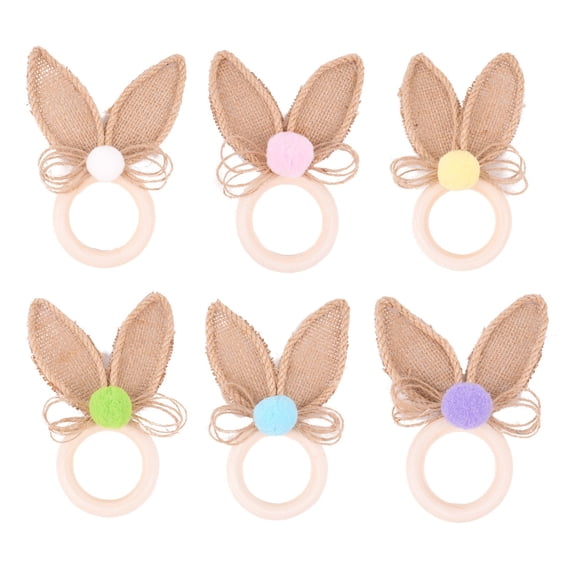 Easter Napkin Rings Set of 6 Holder with Bunny Ear Wooden Easter Bunny Rabbit Napkin Rings Wooden Dinner Easter Napkins Ring Table Dinner for Party Decoration