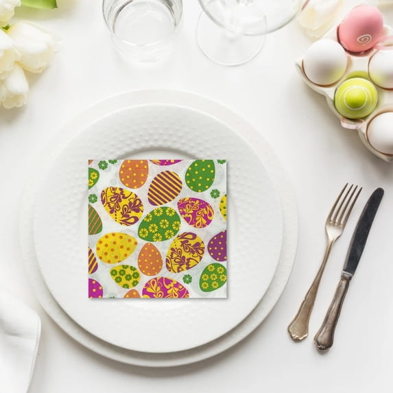 Easter Napkins, Disposable Paper Napkins with Animal & Easter Egg Prints for Easter Party & Dinner, 20 Count, 6.5x6.5 Inch