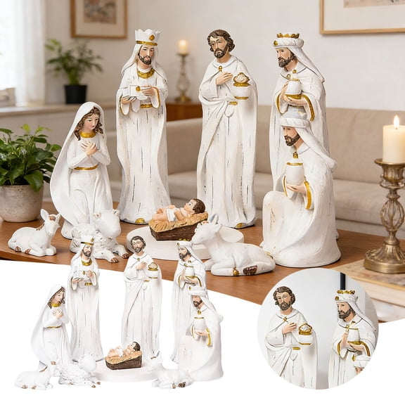 Easter Nativity Set 9-Piece Indoor, Hand-Painted Nativity Scene Decoration 7.5 Inch, Holiday Nativity Sets for Easter and Christmas, Traditional Nativity Scene with Hand-Painted Details