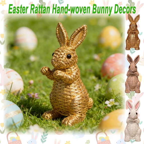 Easter Natural Rattan Hand-Woven Bunny Basket Decoration, Wicker Rabbit Ornament for Pastoral Spring Easter Decor, Farmhouse Indoor Outdoor Tabletop Porch Centerpiece, HAODEJW, C