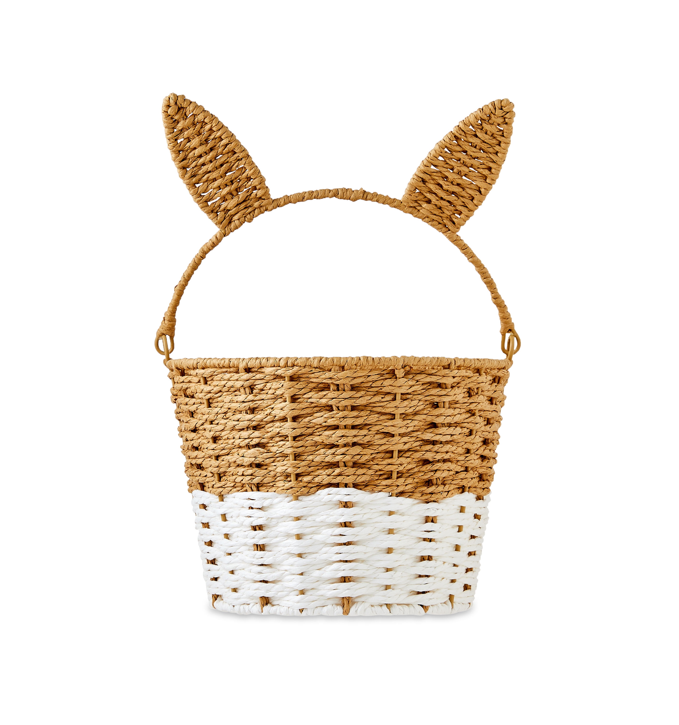 Easter Natural and White Paper Bunny Ear Basket, 9 in x 14.5 in, by Way To Celebrate