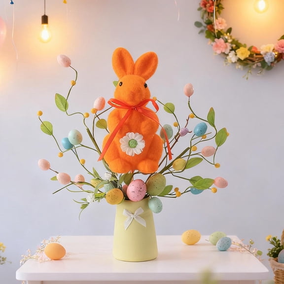 Easter New Simulated Flocked Rabbit Ornament, Spring Holiday Decorative Bunny Accent For Home Tabletop Shelf Mantel Window Entryway Seasonal Display And Festive Scene Styling