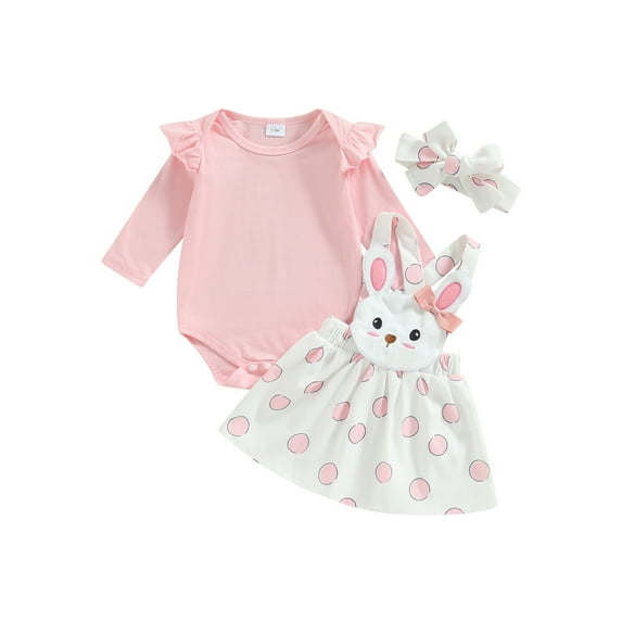 Easter Newborn Baby Girl Bunny Outfit Long Sleeve Romper Rabbit Suspender Skirt Overall Dress Headband My 1st Easter Outfit