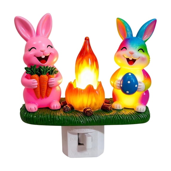 Easter Night Light - Easter Bunny Nightlight Plug Into Wall, 6" Stained Glass, Holiday Decorations, Spring Home Décor