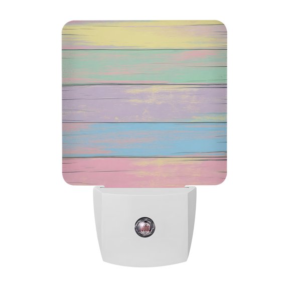 Easter Night Lights Plug Into Wall, LED Dusk to Dawn Sensor Night Light, Farmhouse Ombre Colorful Wooden Grain Retro Nightlight for Bedroom Bathroom Living Room Hallway Home Wall Decor
