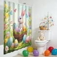 thumbnail image 1 of Easter No-Drill Bath Curtain - 12 Reinforced Hooks Included, Waterproof Mildew-Resistant Fabric, Festive Rabbit & Egg Print Bathroom Linen, Easy to Hang for Easter Decor, 70.87*47.24in, Multicolor, 1 of 6