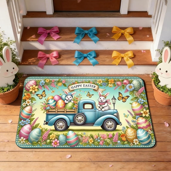 Easter Non Slip Kitchen Mat 16x24 Inch, Absorbent Washable Door Bathroom Rug for Floor, Grippy Cushioned Entryway Bath Mat with Holiday Design