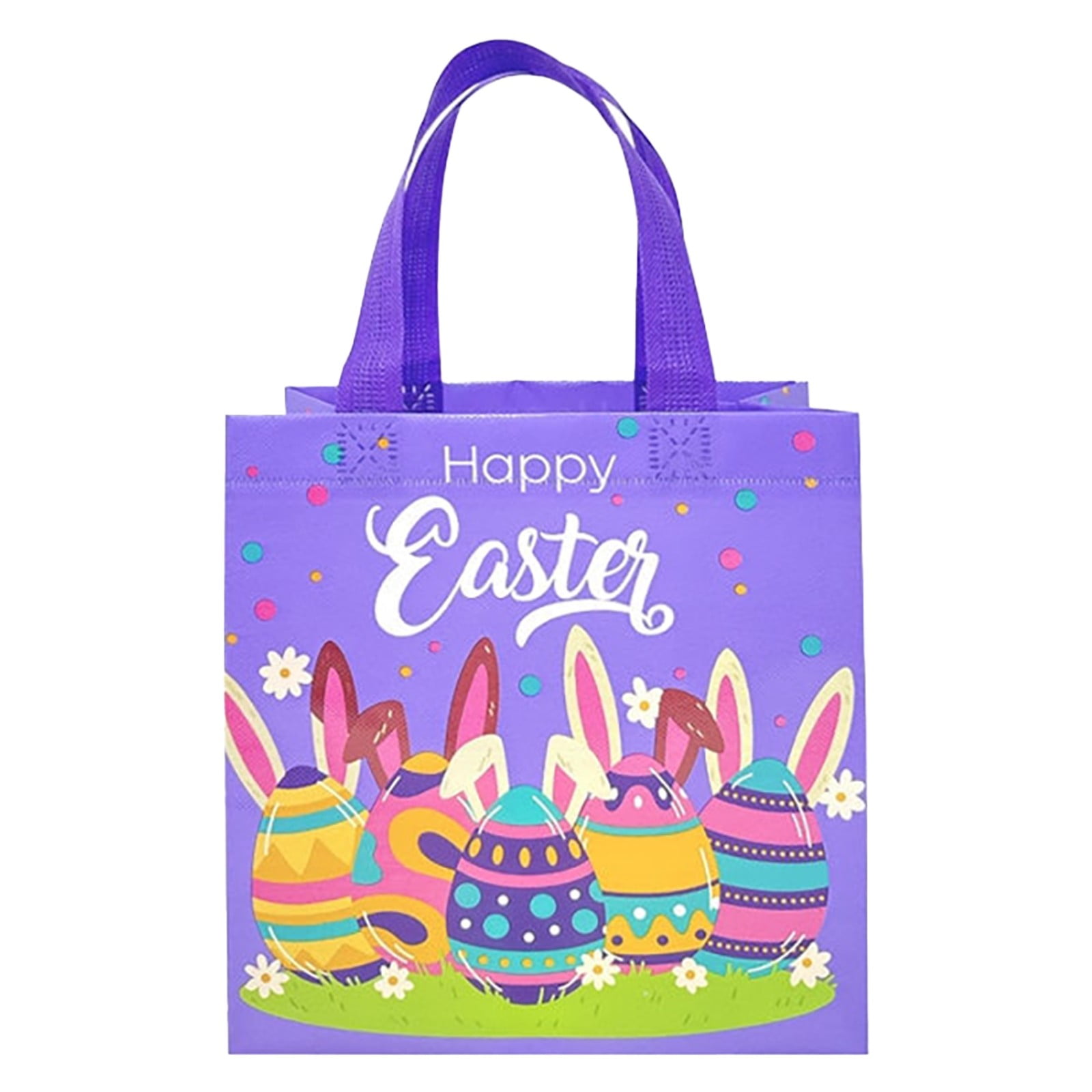 Jaywayang 12-Pack Easter Tote Bags With Handles - Reusable Non-Woven Goodie Bags For Kids, Includes 20 Easter Tattoos, Bunny Rabbit Treat Bags For Egg Hunts & Party Favors