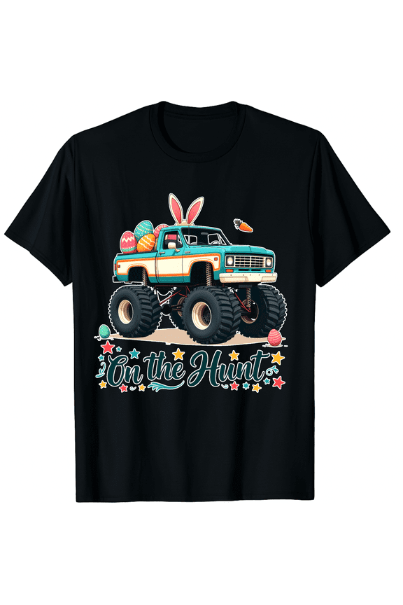 Easter On The Hunt Vintage Monster Truck Eggs Graphic Short Sleeve T-Shirt for Women Men Spring Automotive Adult Top