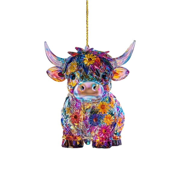 Easter Ornaments 2D Acrylic Easter Highland Cow Colorful Calf Window Decoration Pendant Suitable for Garden Window Tree Car Pendant Small Stain Glass Window