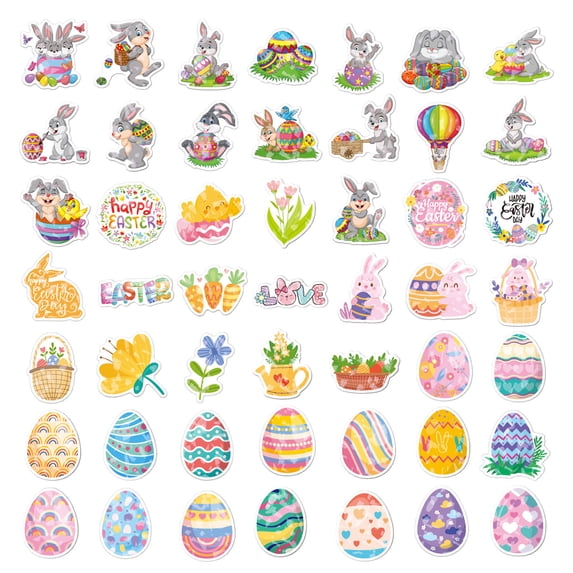 Easter Ornaments 50 Pcs 100Pcs Happy Easter Day Stickers Easter Bunny Rabbits Eggs Waterproof Stickers for Laptop Water Bottle Phone Skateboard Stickers for Adults Boys Girls Kids