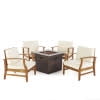 Easter Outdoor 4 Seater Acacia Wood Club Chair and Fire Pit Set, Teak and Cream