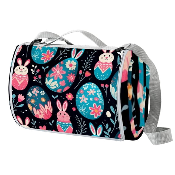 Easter Outdoor Canvas Picnic Blanket Lightweight Foldable Waterproof Beach Mat with Carrying Strap and Pocket - Camping, Hiking, and Picnics!