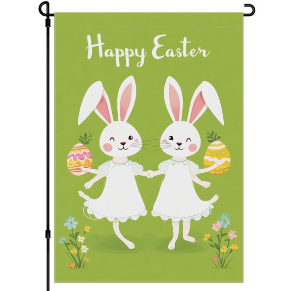 Easter Outdoor Cute Washable Outdoor Garden Flags Vivid Versatile Animated Decoration Double Colored Colorful Easter Eggs Cartoon Yard Flags, for Lawn Patio House Balcony 28x40 Inch
