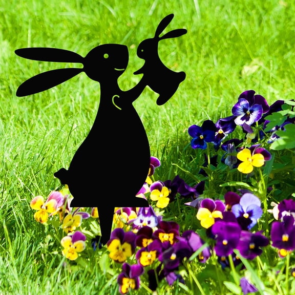 Easter Outdoor Decor 12.6"x 6.8" Easter Bunny Yard Sign Elegant Iron Garden Decorations Rabbits Grass Stakes for Patio And Courtyard Sculptures