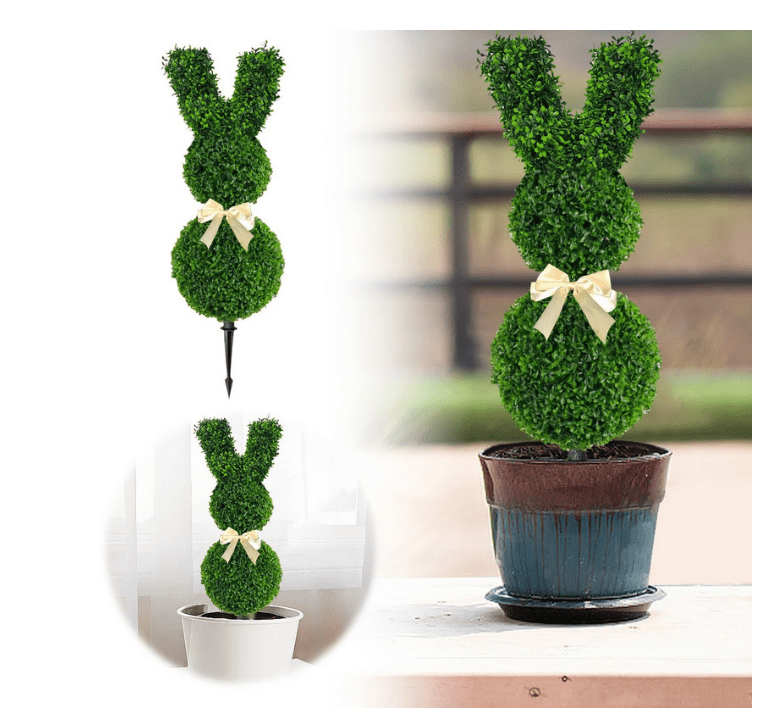 31.5 Inch Artificial Bunny Topiary Tree – Removable Ears Easter Decor For Indoor/Outdoor Use