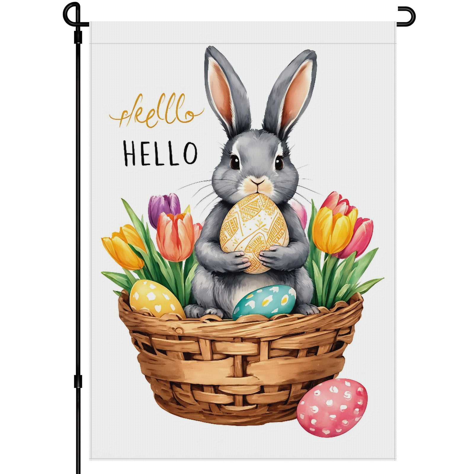 Easter Outdoor Large Garden Flag for Balcony Patio Porch Farmhouse Home Double Side Flowers Cute Bunny Outdoor Garden Flags Easter Eggs Versatile Garden Flag for Outdoor 28x40 Inch