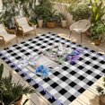 thumbnail image 1 of Easter Outdoor Rug 4x6 Ft - Reversible Patio Rug Outdoor Camping Rugs, Spring Bunny Botanical Blooms Flowers Black Plaid Indoor Outdoor Area Rugs, Non-Slip Outdoor Carpet Runner for Deck/Porch, 1 of 8