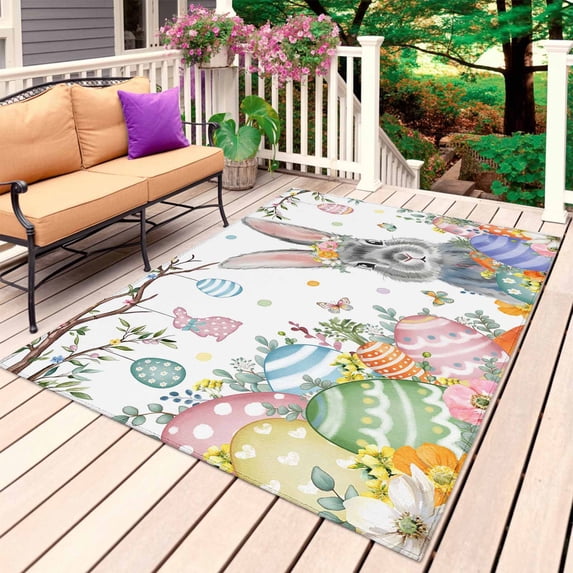 Easter Outdoor Rug 5x8 Ft, Non Slip Washable Area Rug, Spring Bunny ...
