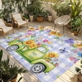 thumbnail image 1 of Easter Outdoor Rug for Patio/Deck/Porch, Non-Slip Large Area Rug 3 x 5 Ft, Green Truck Eggs Flowers Butterflies Purple Plaid Indoor Outdoor Rugs Washable Area Rugs, Camping Rug Carpet Runner, 1 of 8